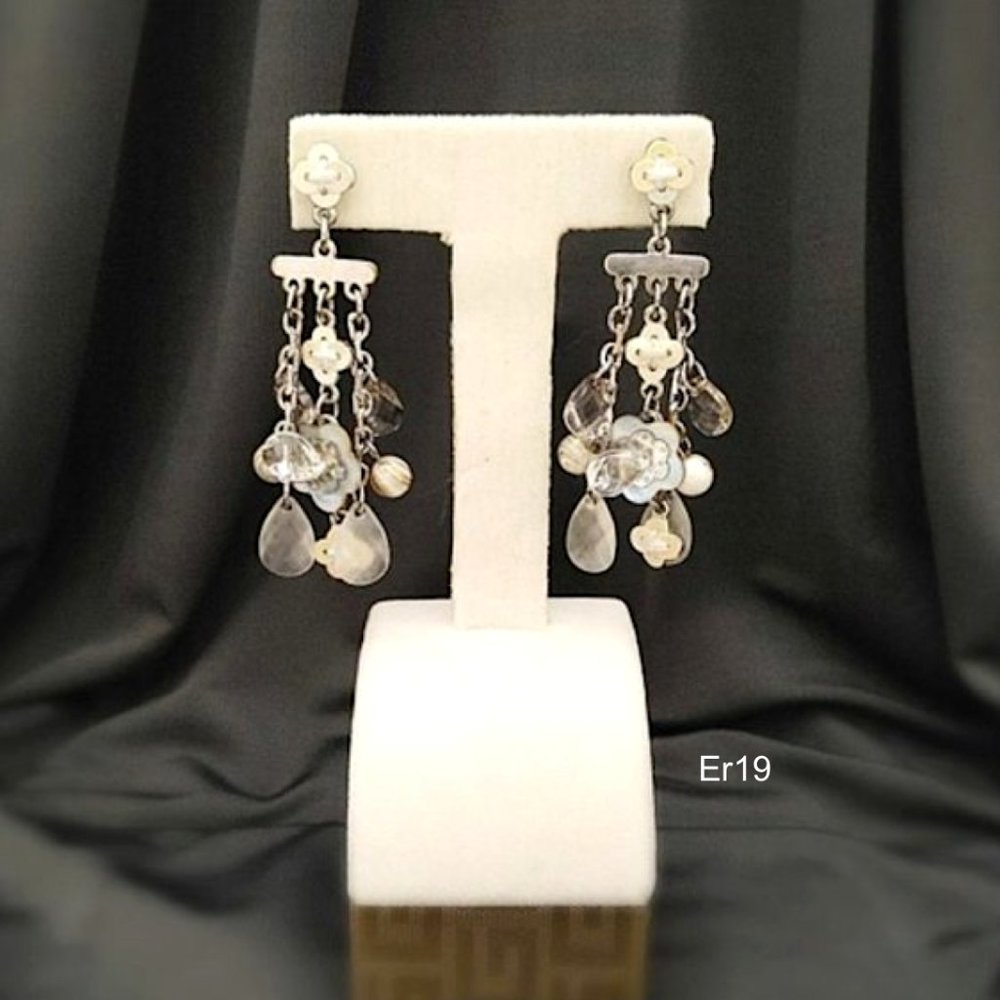 EE Vintage Earrings Sequin Seashell White & Clear